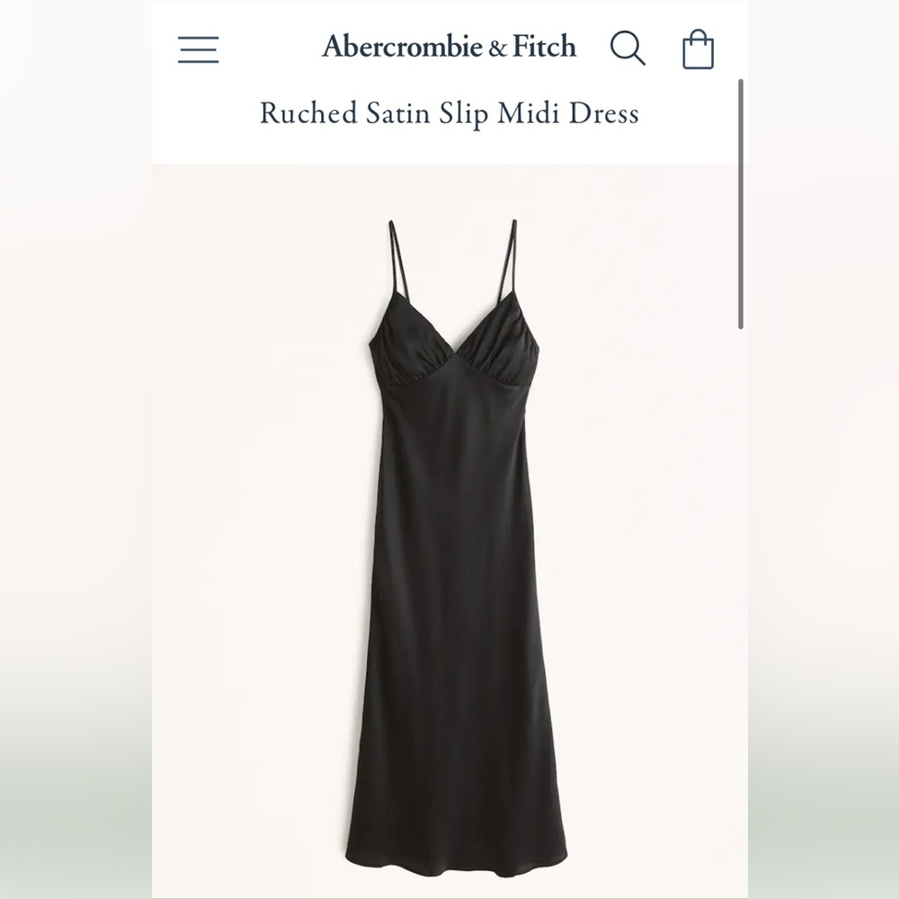 Abercrombie & Fitch Ruched Satin Slip Midi Dress